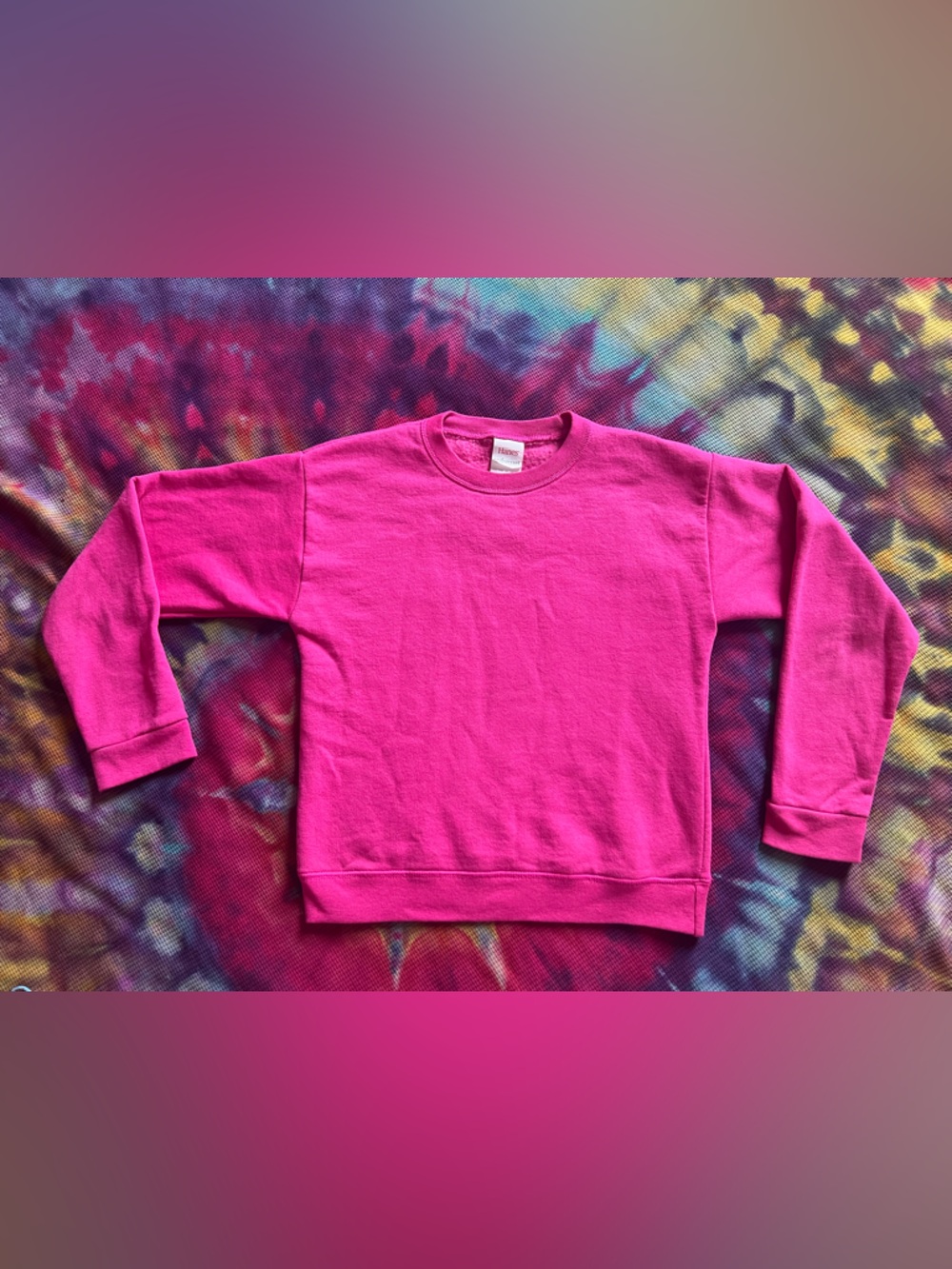 Girls Hot Pink Sweater Hanes EcoSmart Youth Crewneck Sweatshirt - Size M (7-8)